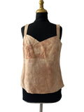 Top bretelles larges beige nude broderies florales