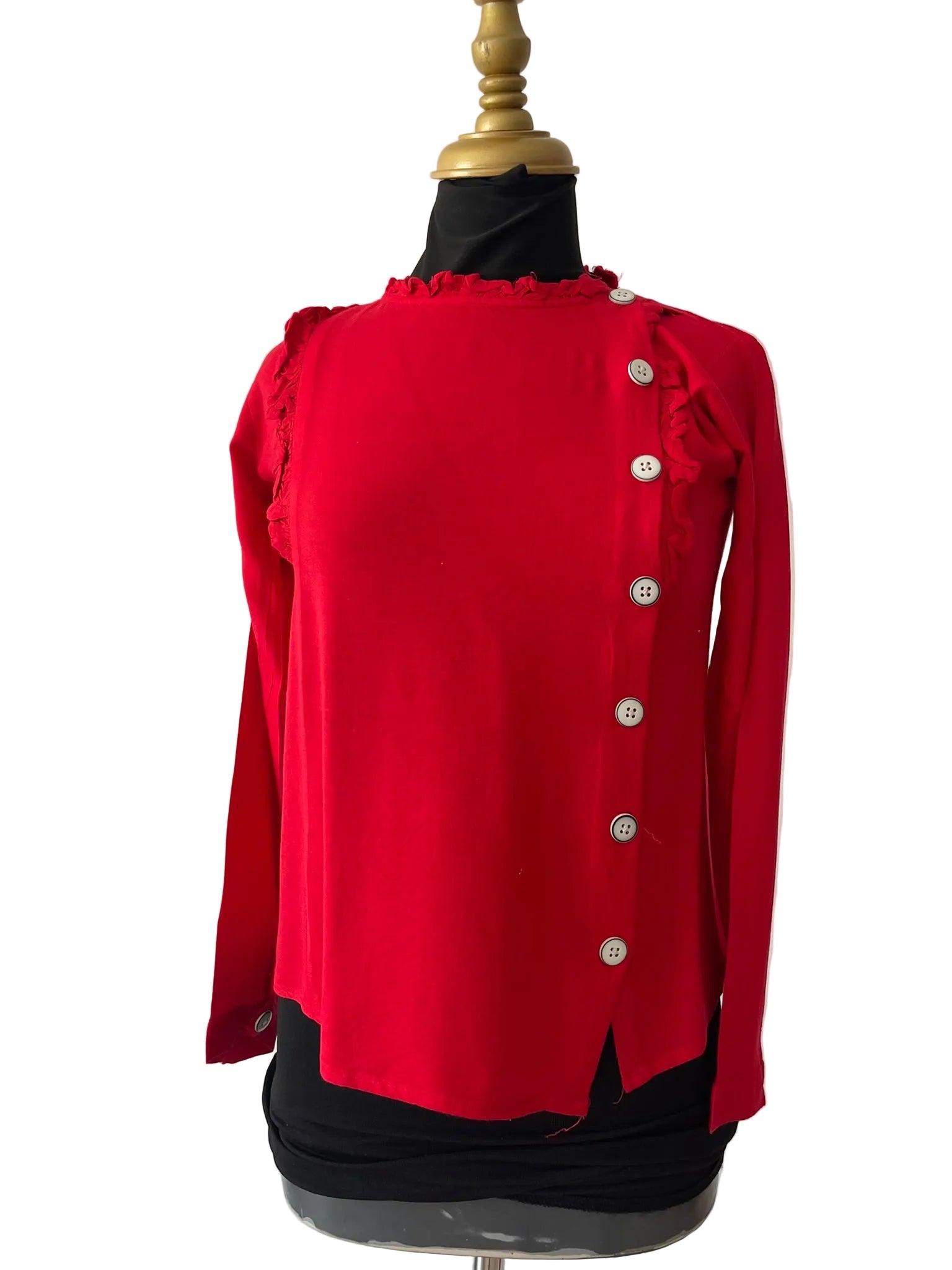 Chemise asymétrique rouge à volants
