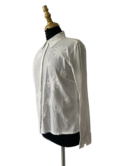 Chemise blanche brodée fleurs