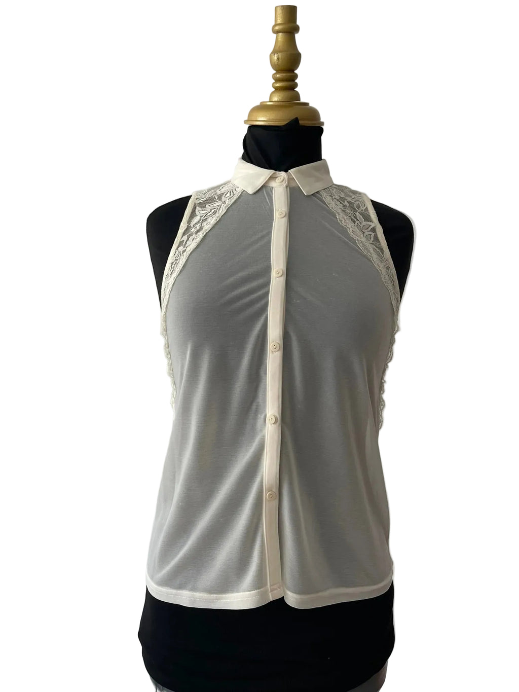Top blanc transparant avec dentelle