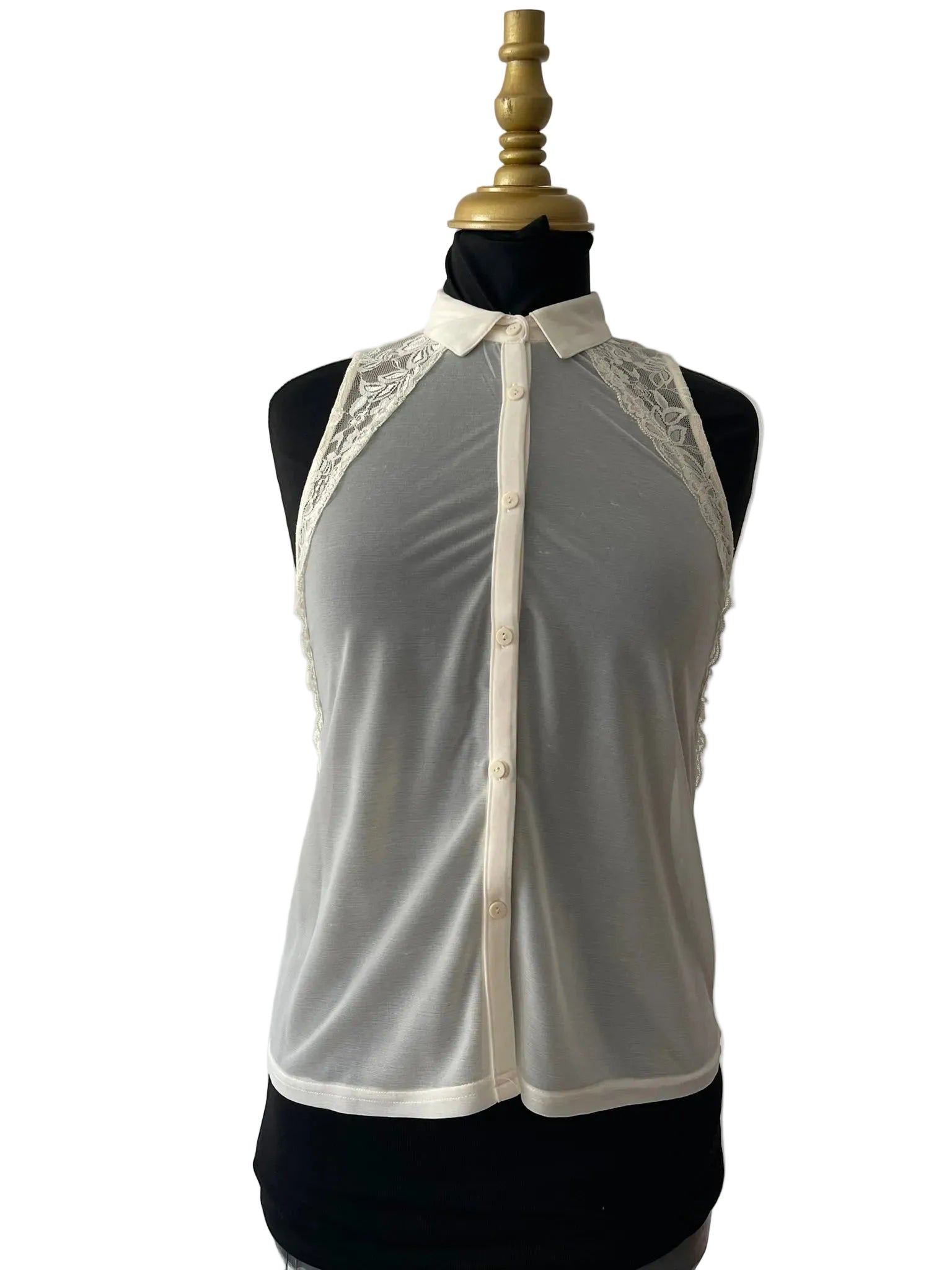 Top blanc transparant avec dentelle