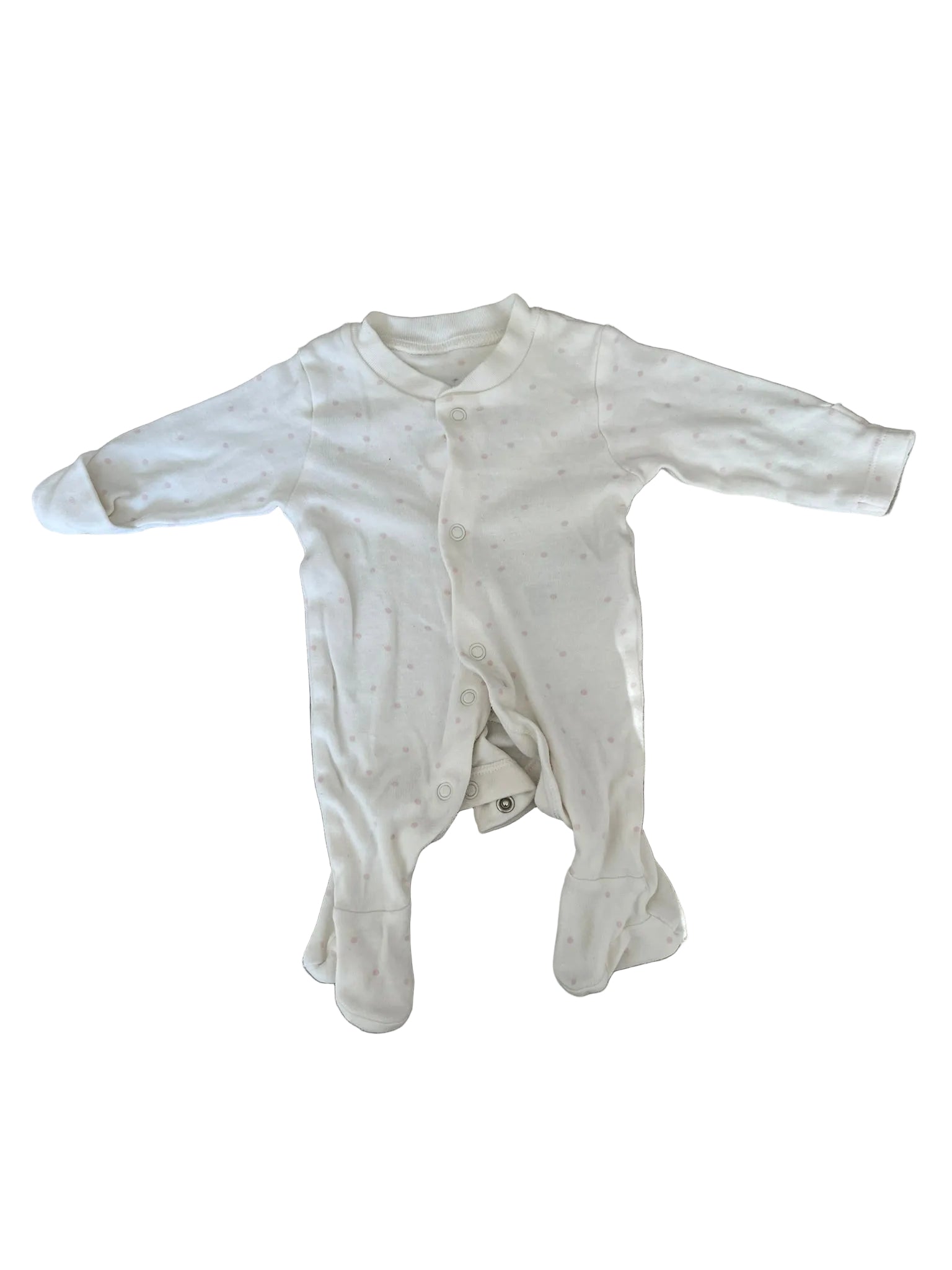 Grenouillère bébé avec pieds – Blanc à pois roses