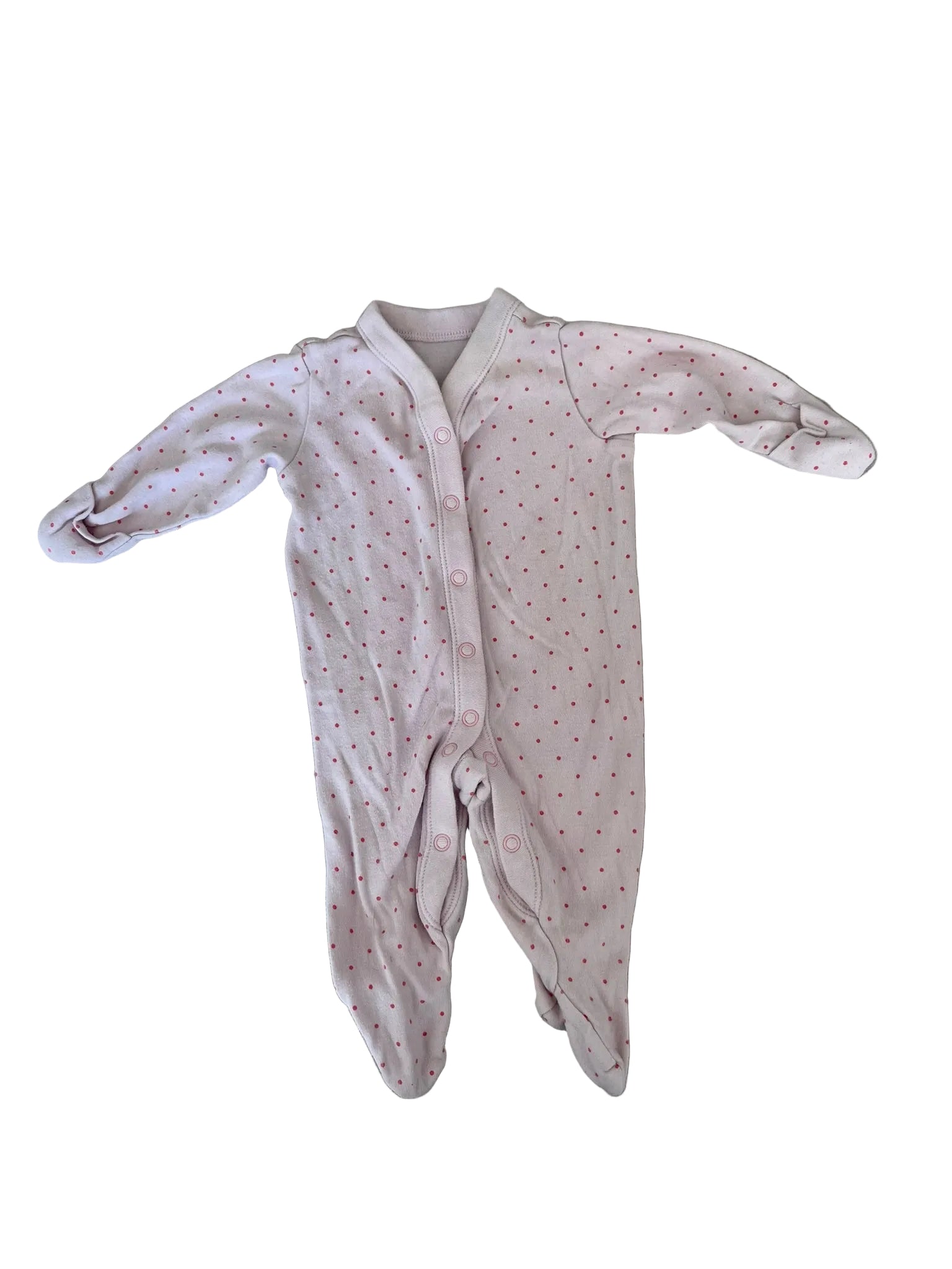 Grenouillère bébé avec pieds – Rose à pois rouges