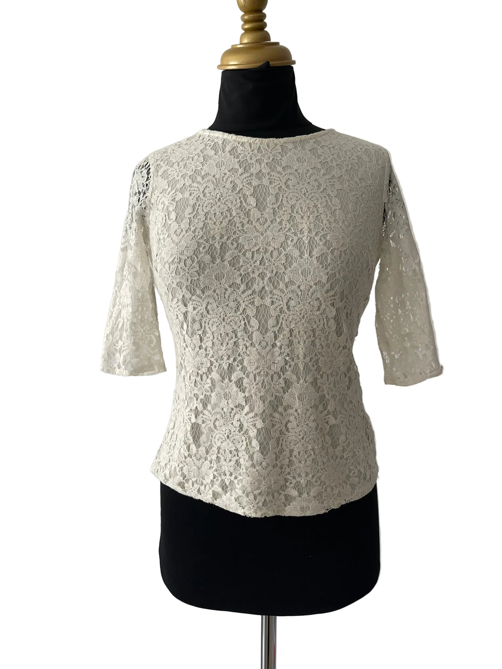 Top en dentelle florale blanc cassé