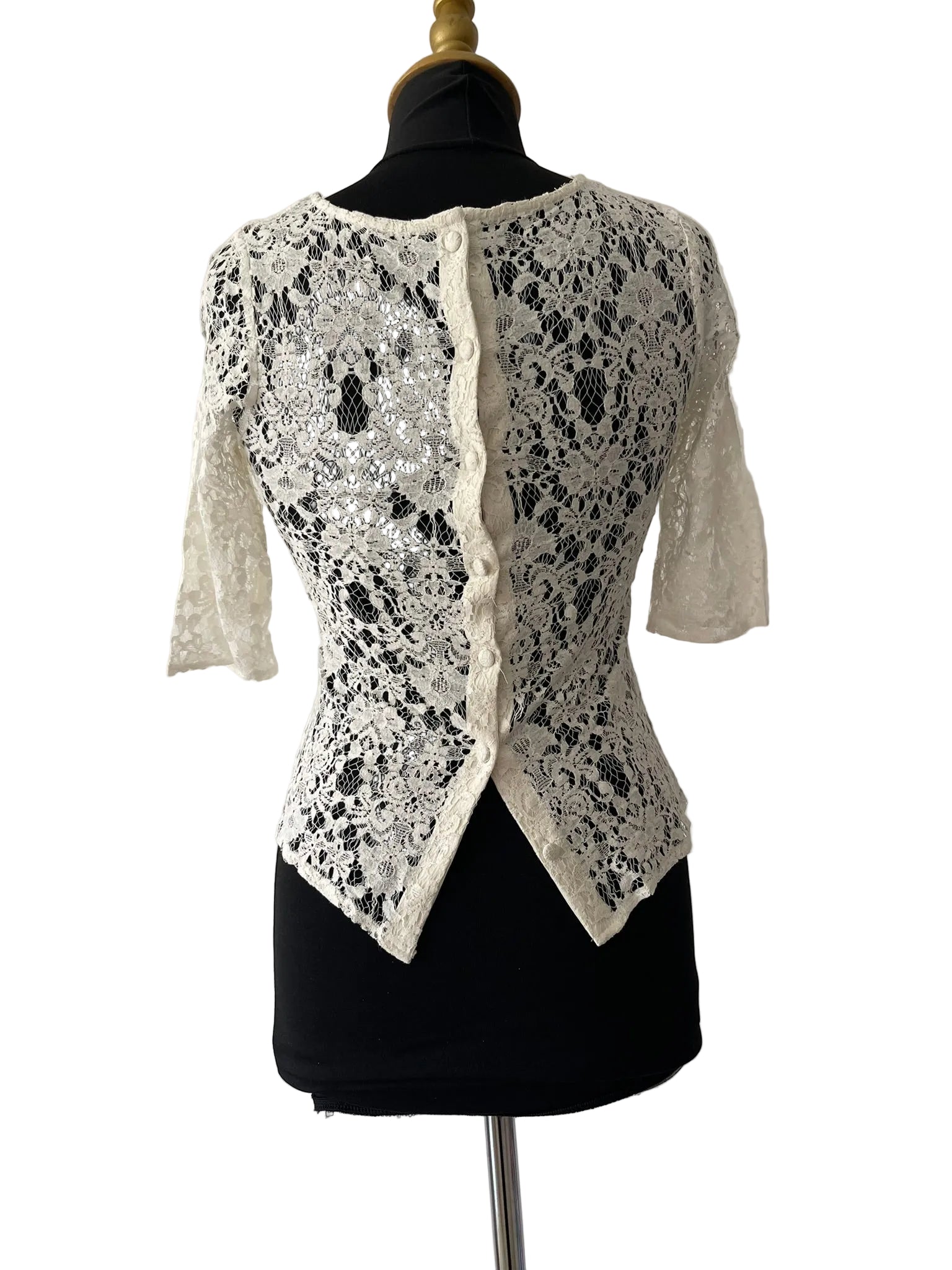 Top en dentelle florale blanc cassé