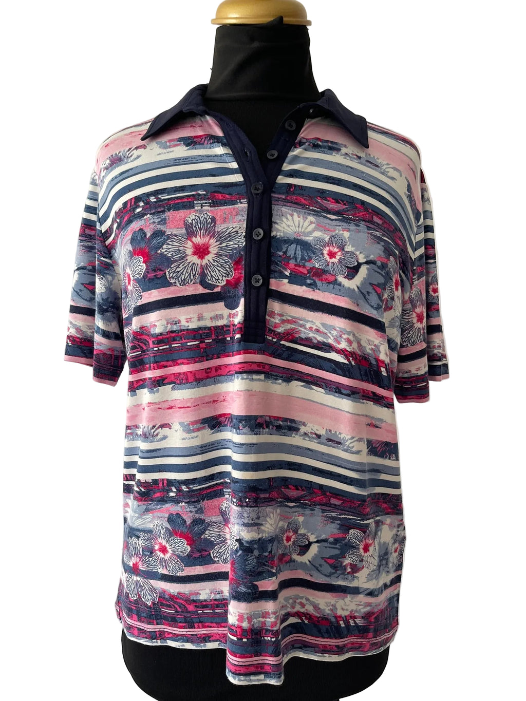 Polo vintage à motif floral et rayures graphiques