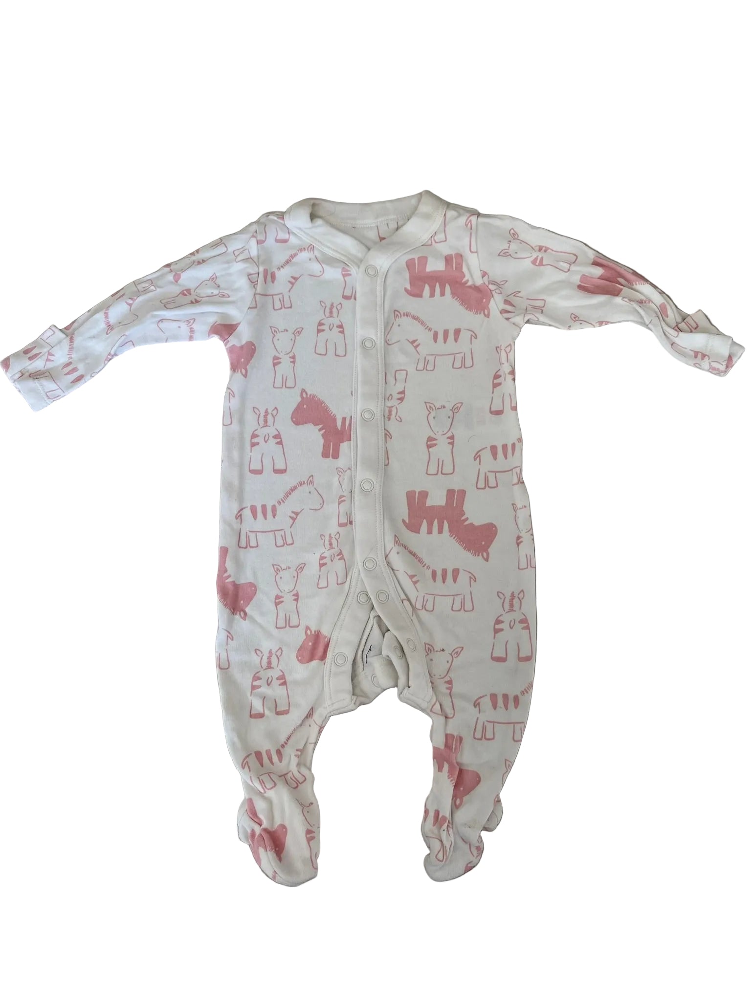 Grenouillère bébé avec pieds – Blanc imprimé zèbres roses
