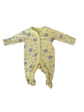 Grenouillère bébé avec pieds – Jaune pâle fleurs bleues