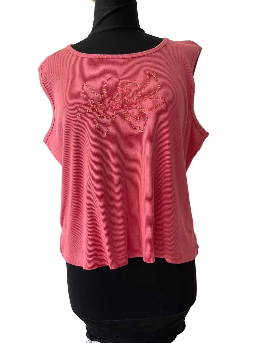 Débardeur côtelé rose à motif sequins