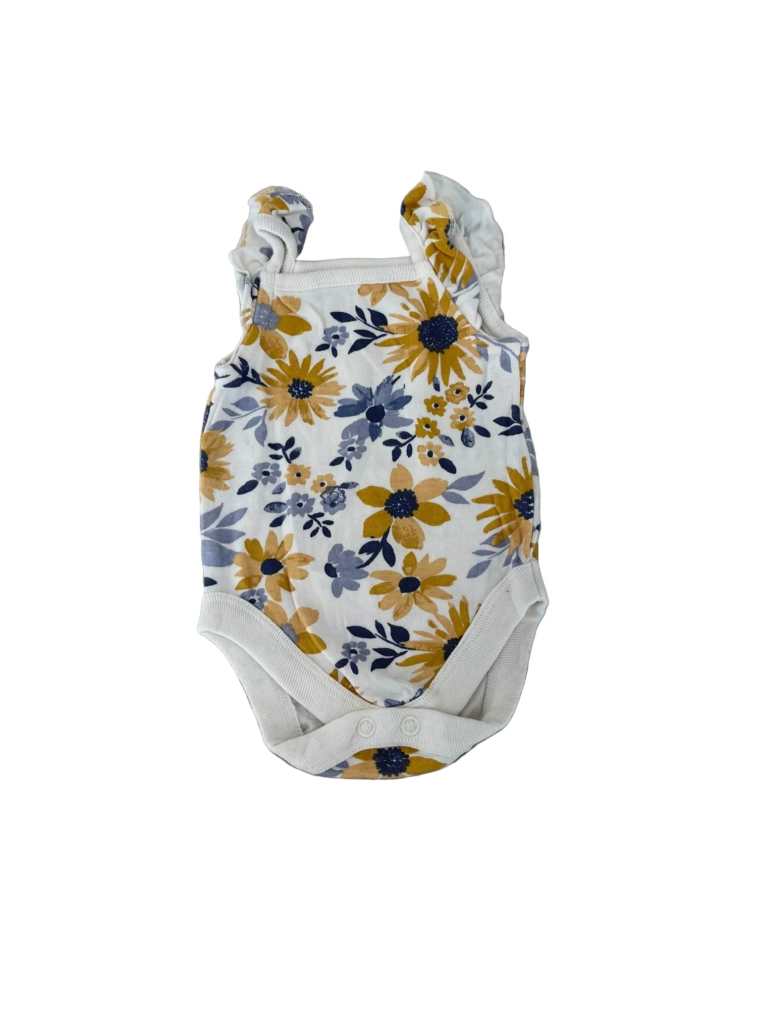 Body bébé sans manches – Blanc fleurs jaunes & bleues