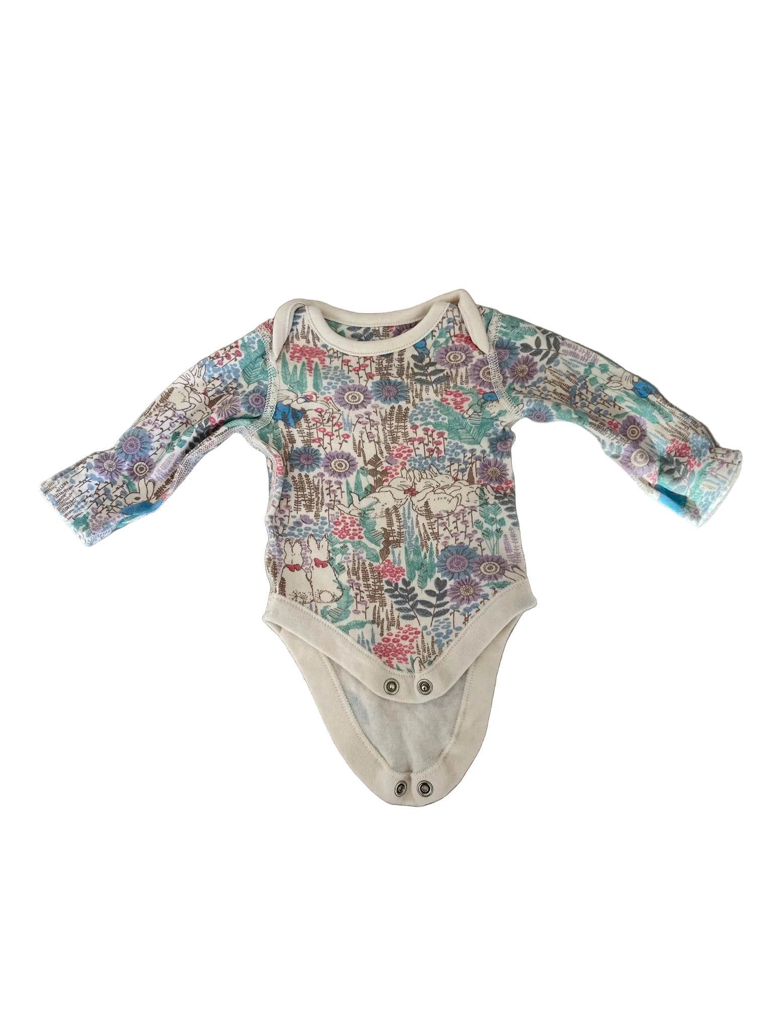 Body bébé manches longues – Imprimé jardin lapins & fleurs