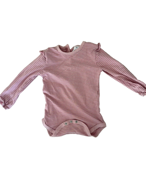 Body bébé manches longues – Rayures roses volantées