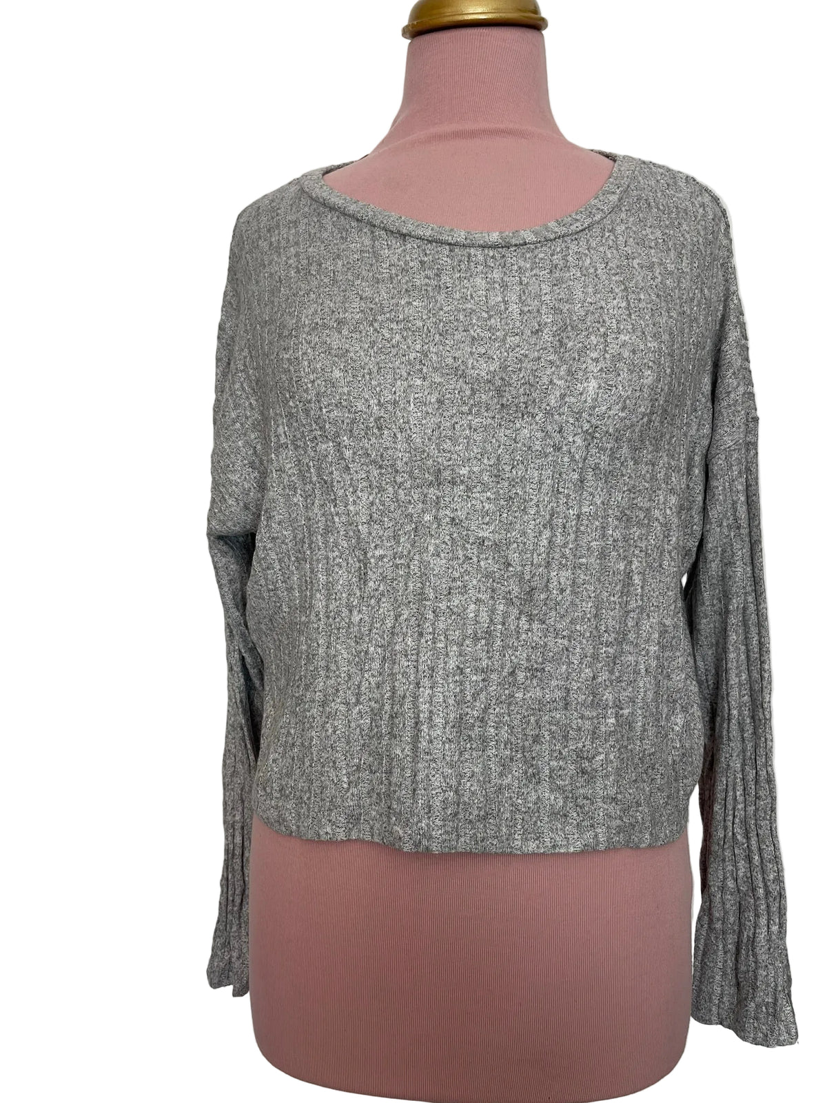 Pull gris chiné côtelé crop