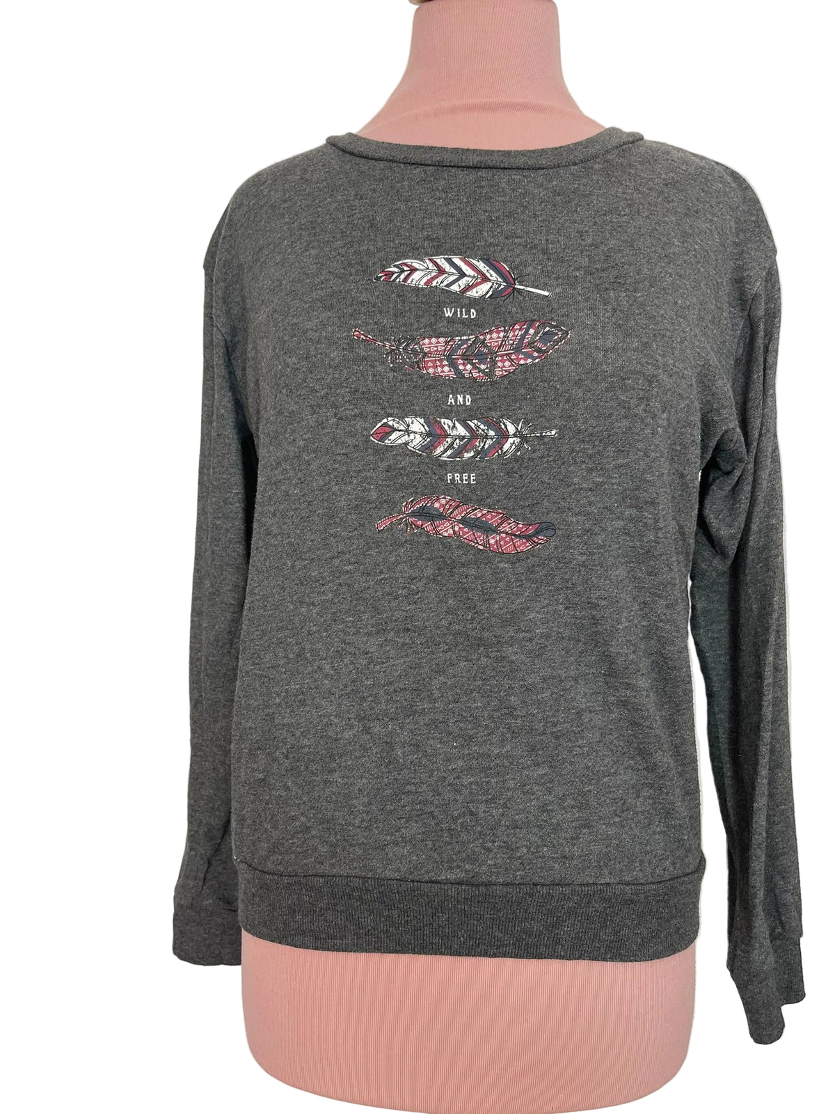 Sweat gris anthracite imprimé plumes Wild and Free