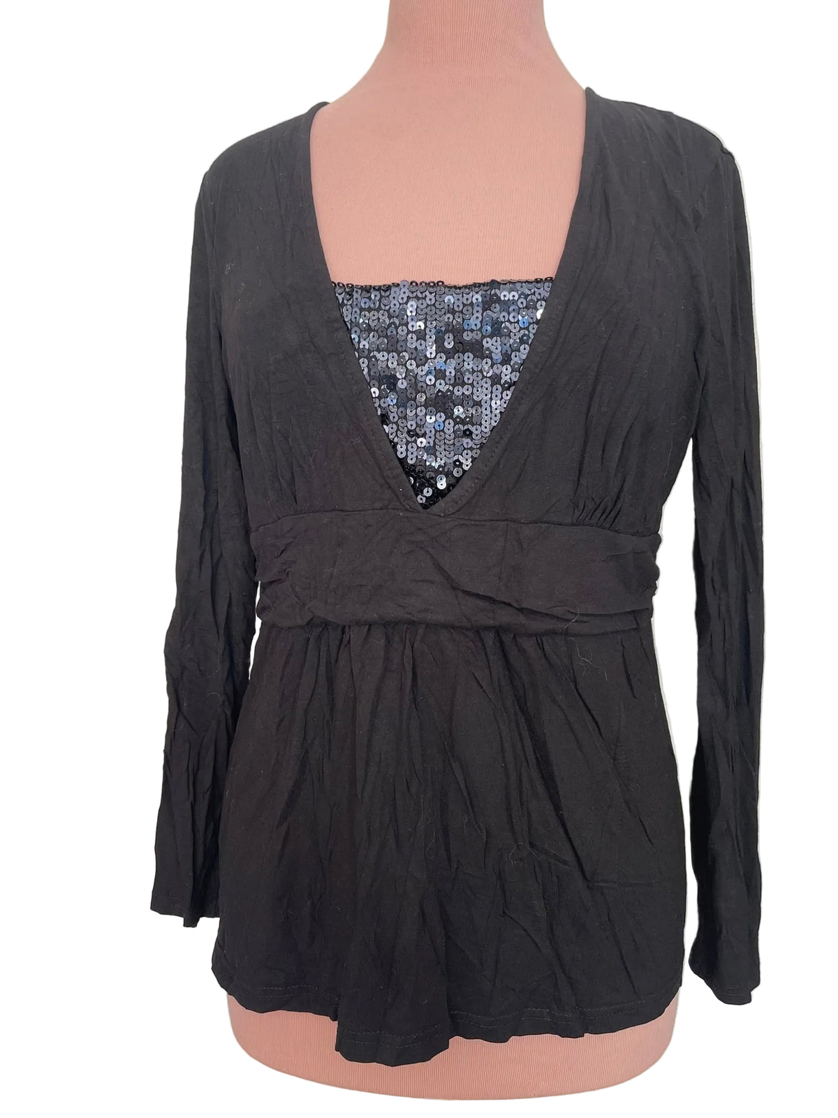 Top noir cache-cœur bandeau à sequins