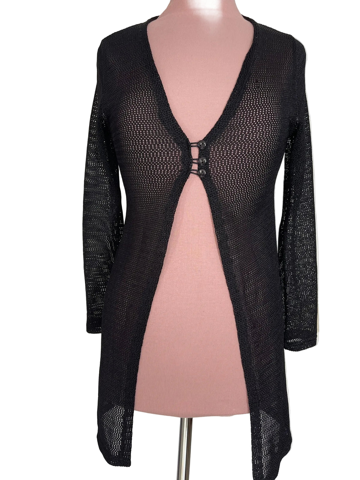 Cardigan long noir ajouré