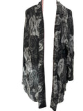 Cardigan long gris et noir imprimé roses