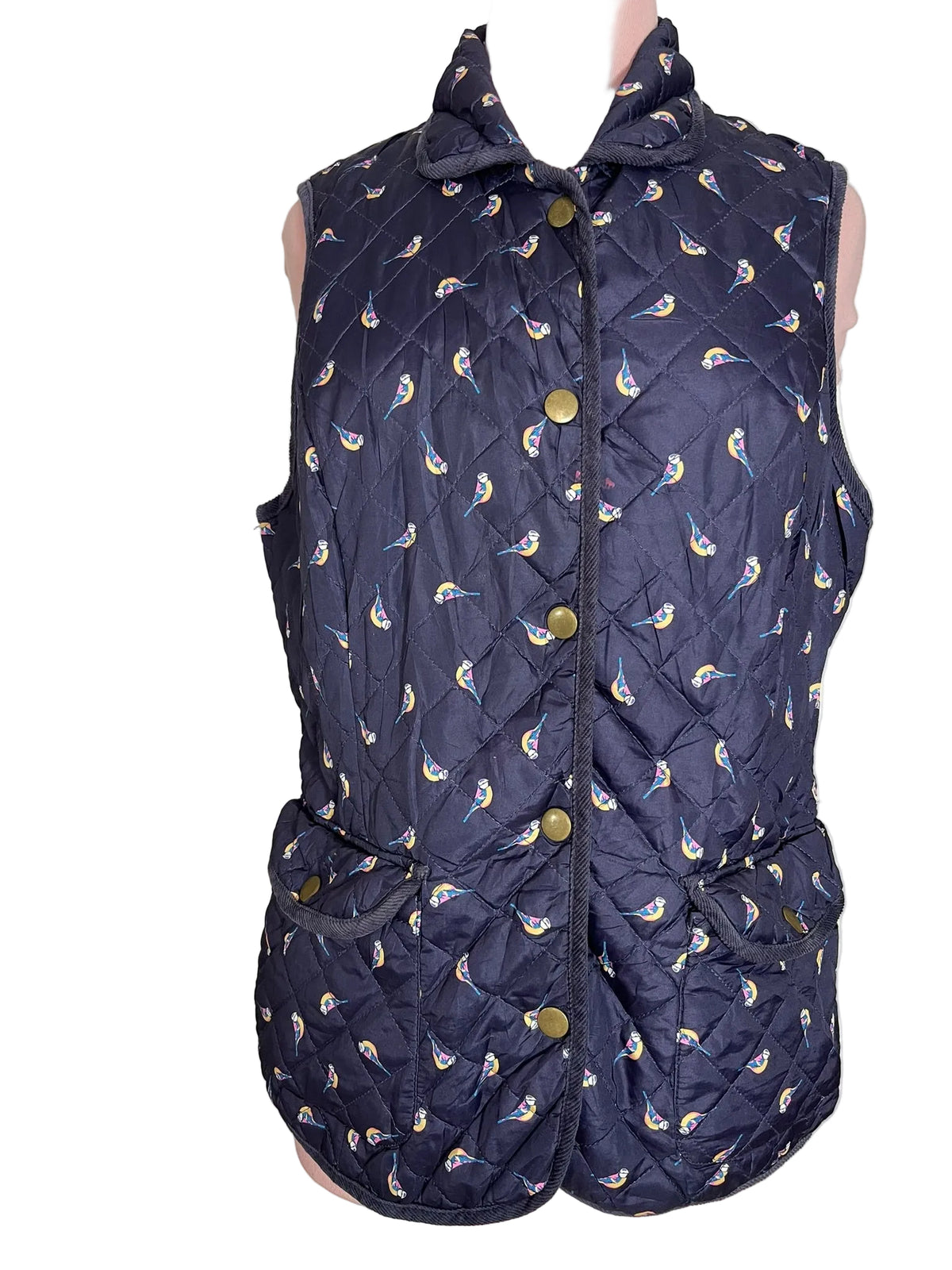 Gilet matelassé bleu marine imprimé oiseaux