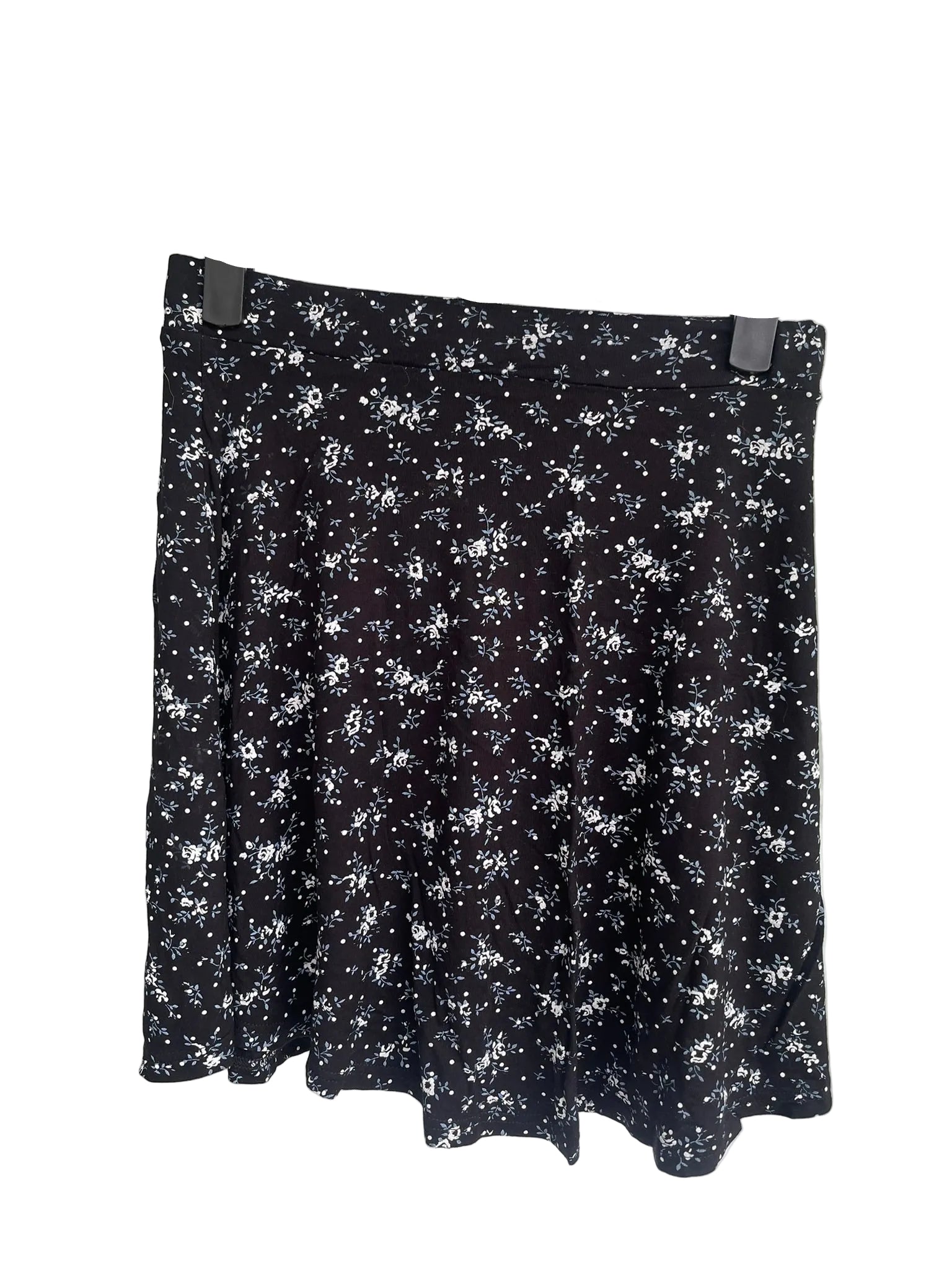 Jupe patineuse noire fleuri blanc pois