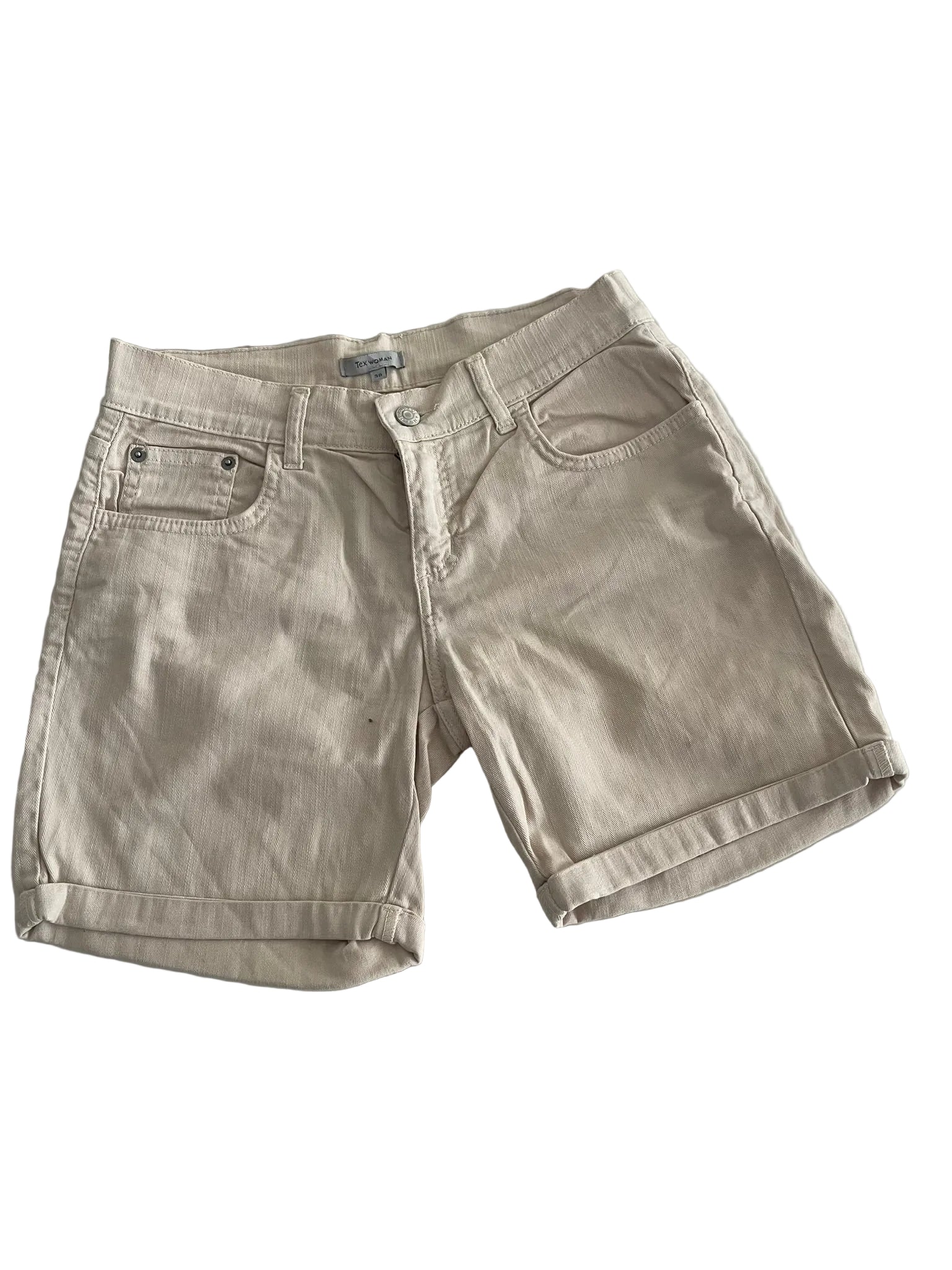Short jean beige crème revers 5 poches