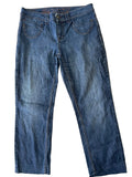 Jean droit bleu délavé ceinture brodée Biassini femme