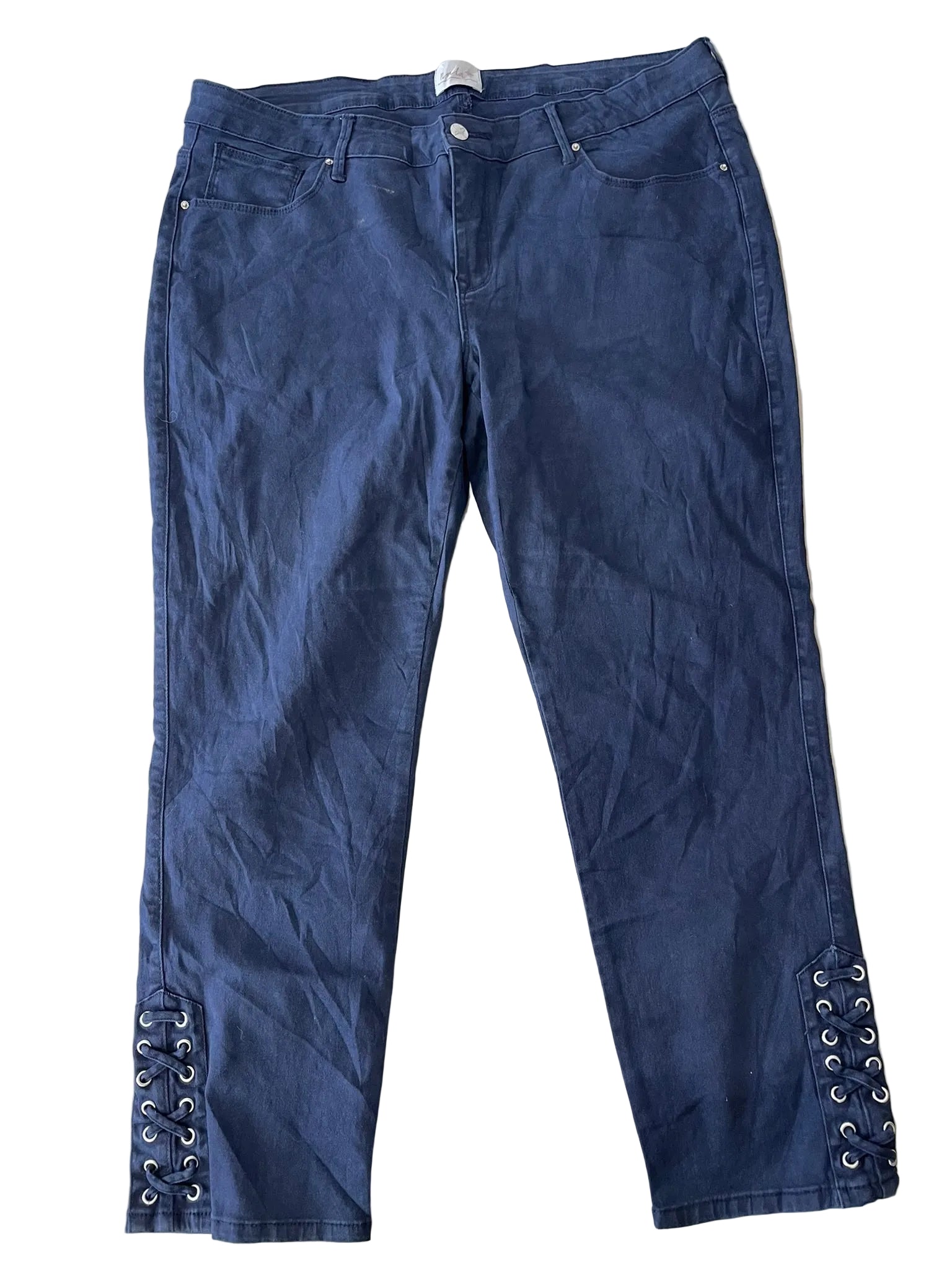 Pantacourt bleu marine lacets bas de jambe femme