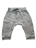 Pantalon bébé blanc rayé gris dinosaures bleus