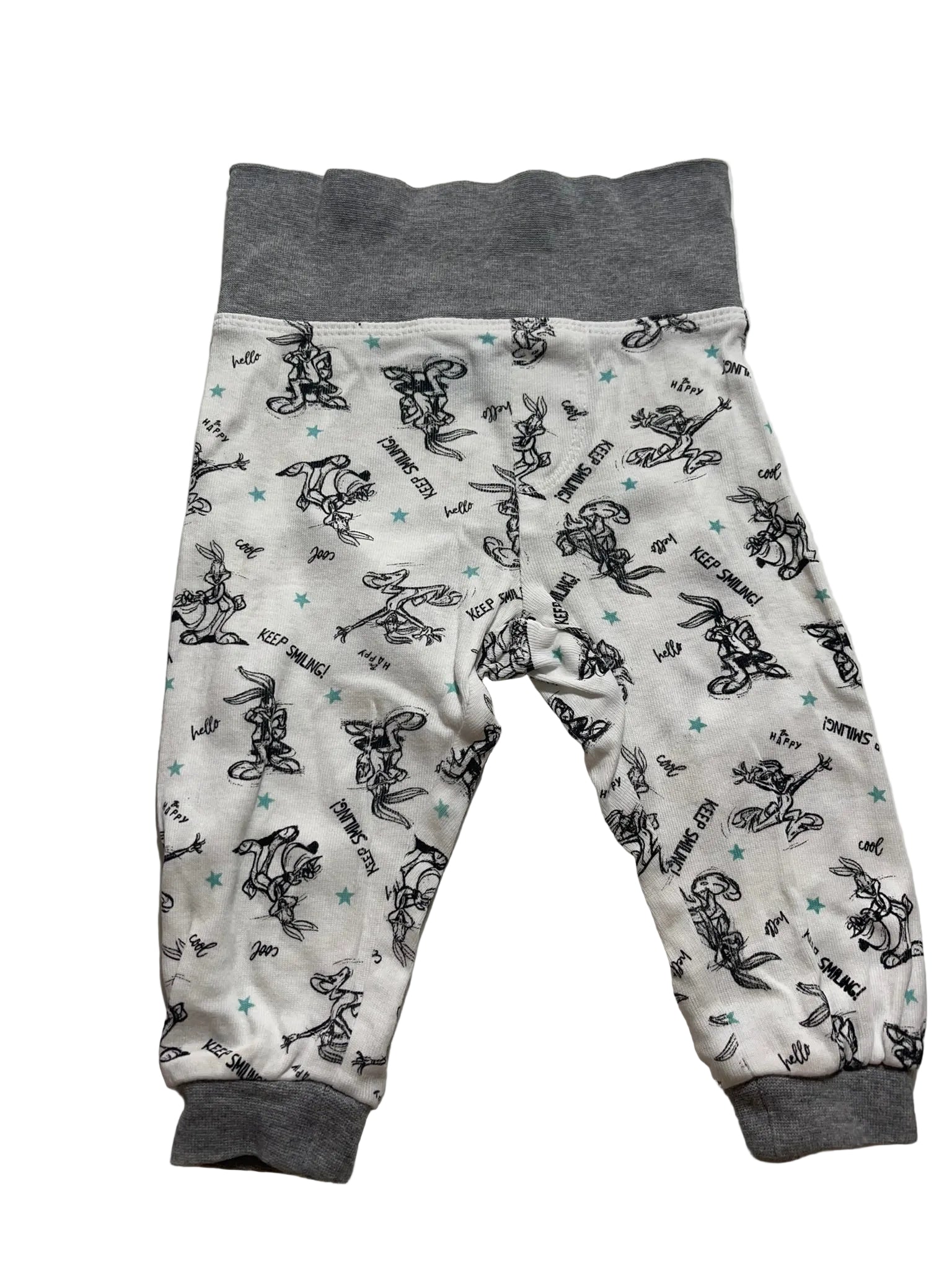 Pantalon bébé blanc imprimé Bugs Bunny Looney Tunes ceinture grise
