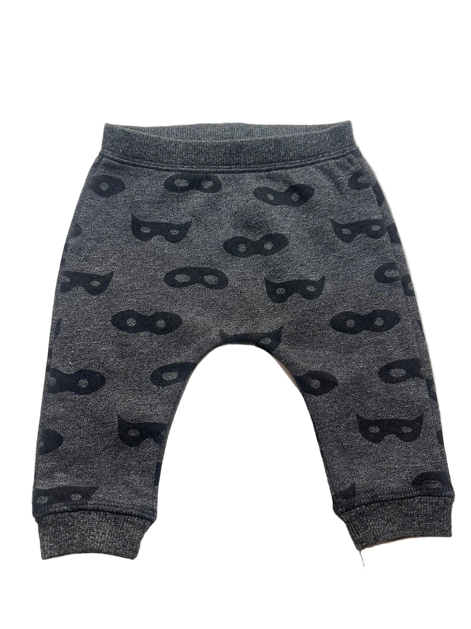 Pantalon jogging bébé gris chiné imprimé masques superhéros noirs