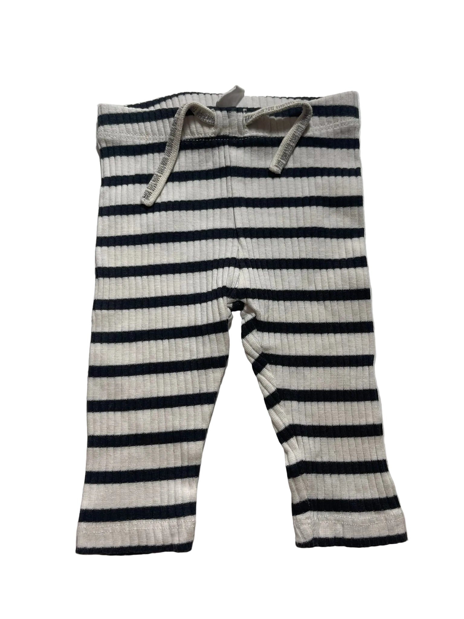 Legging bébé côtelé rayé blanc et marine cordon