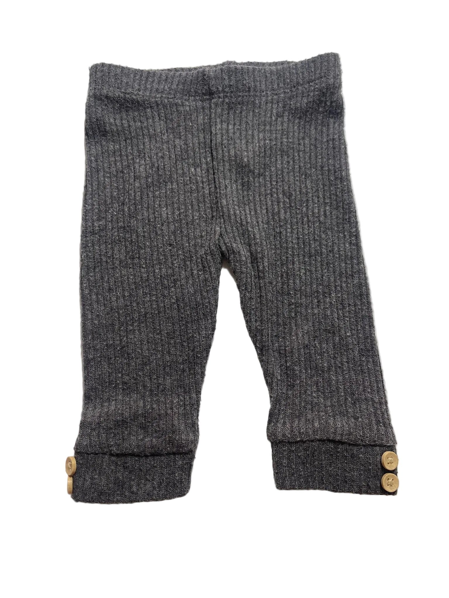 Legging bébé gris anthracite côtelé boutons beiges en bas
