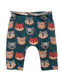 Pantalon bébé vert pétrole imprimé têtes d'animaux forêt