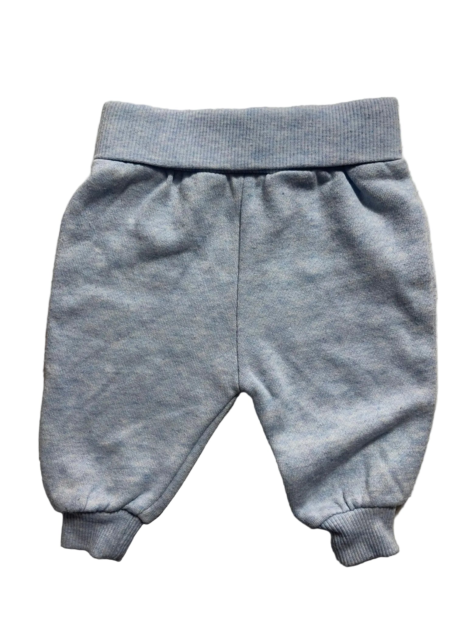 Pantalon bébé bleu ciel chiné molleton ceinture côtelée