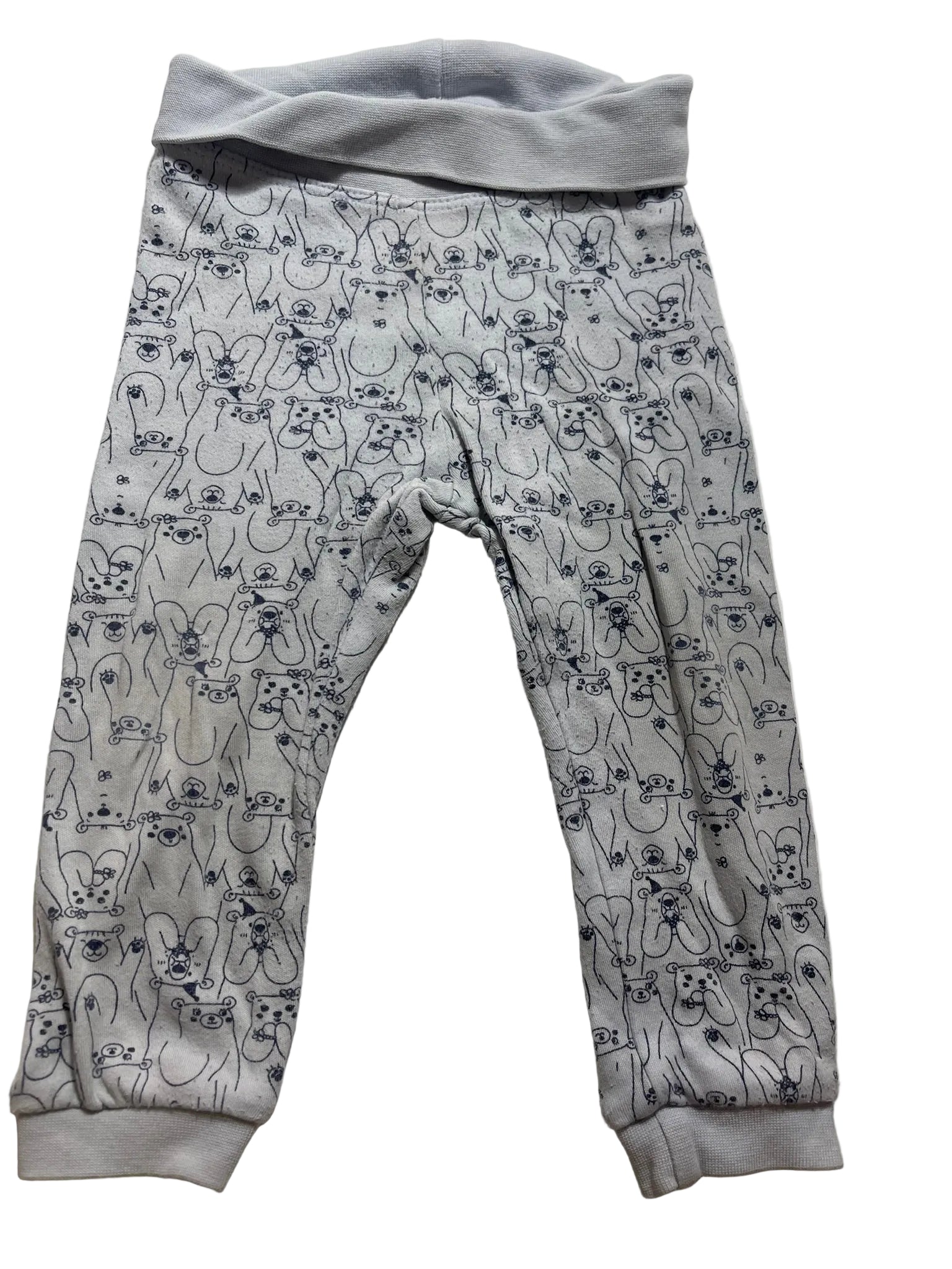 Pantalon bébé gris chiné imprimé oursons lapins espiègles