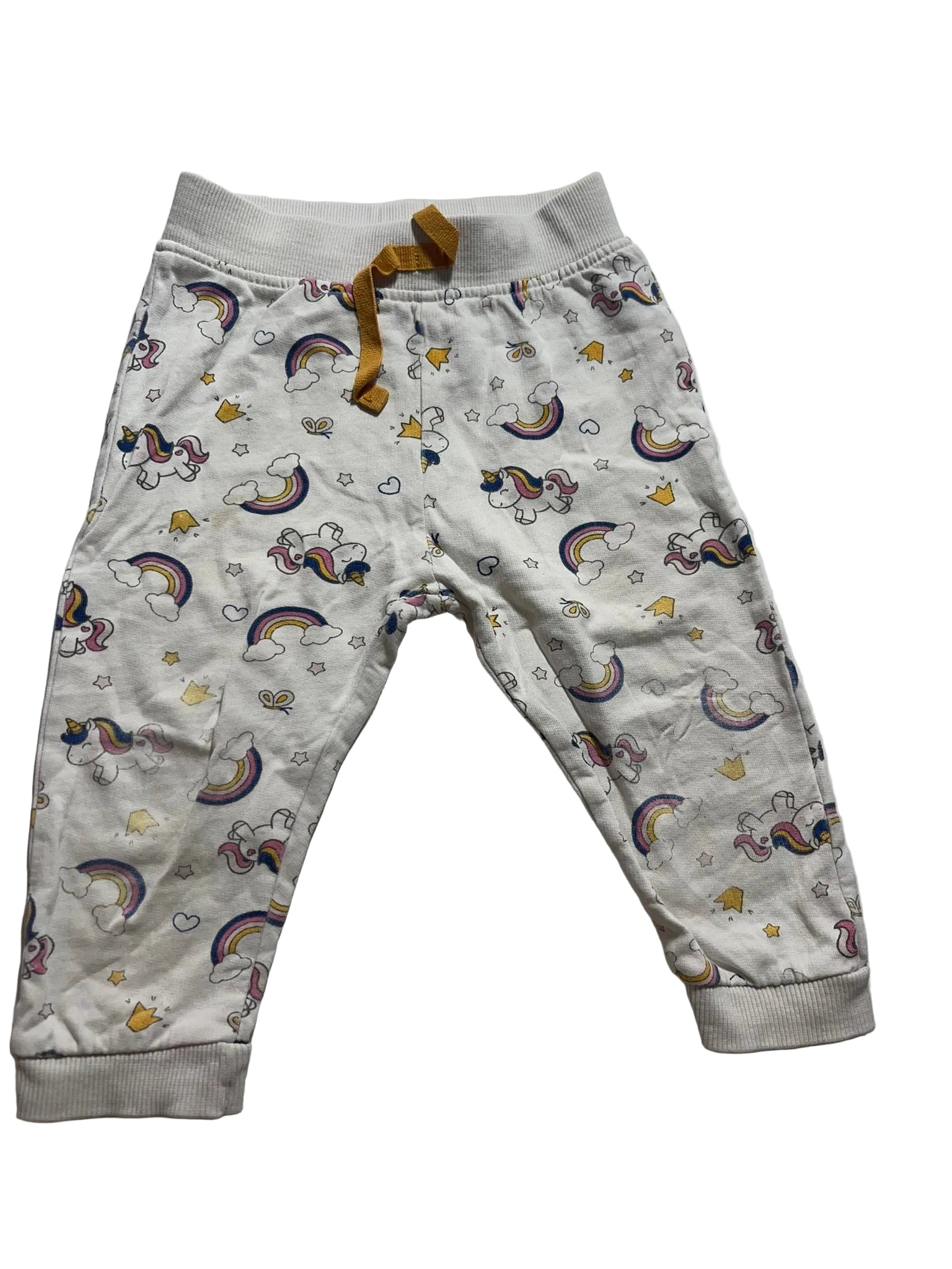 Pantalon jogging bébé blanc imprimé licornes arcs-en-ciel