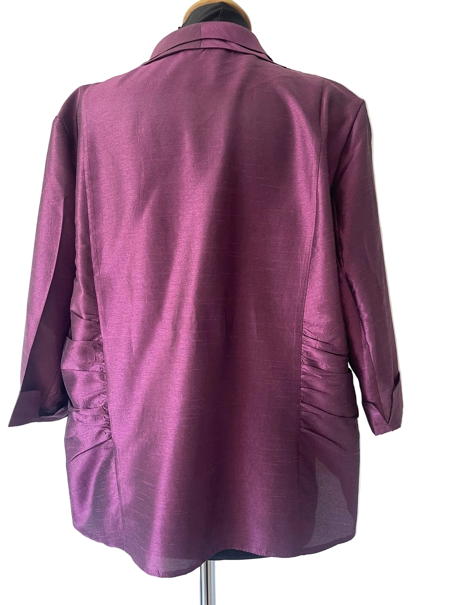 Veste femme violet prune irisé satiné manches 3/4 boutons fantaisie
