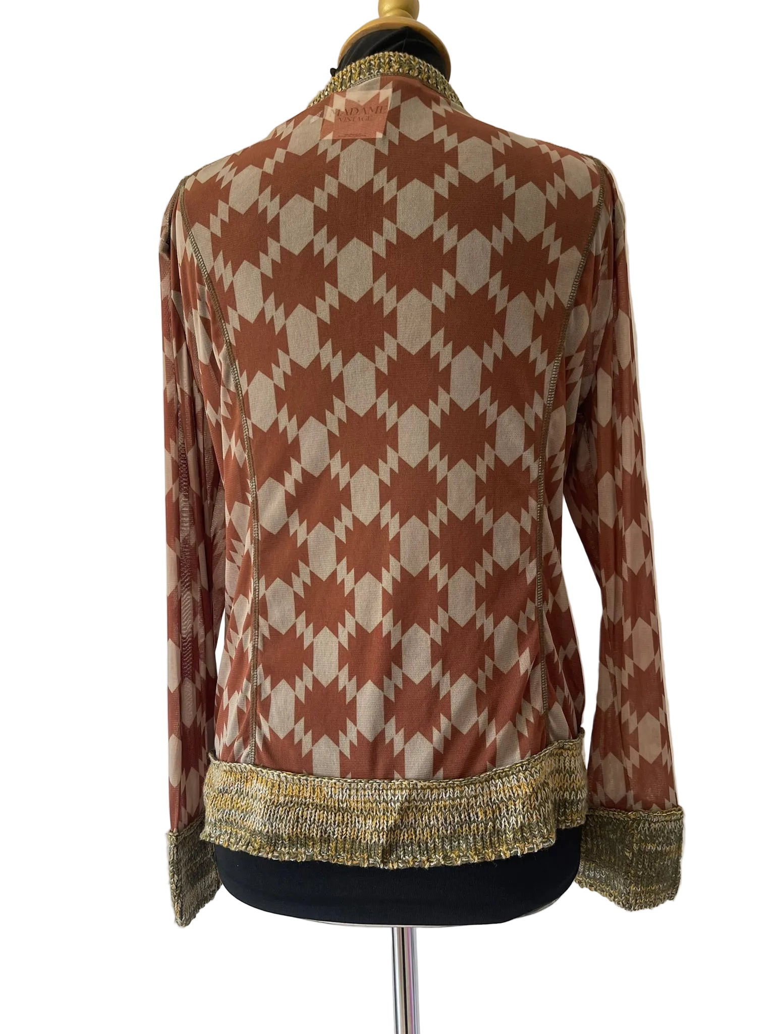 Veste zippée femme tricot multicolore vert kaki rouille manches imprimées Taille XL