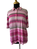 Polo rayures horizontales rose gris blanc manches courtes