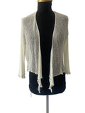 Cardigan ouvert femme blanc maille ajourée avec franges