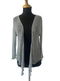 Cardigan ouvert femme gris argenté maille ajourée avec franges