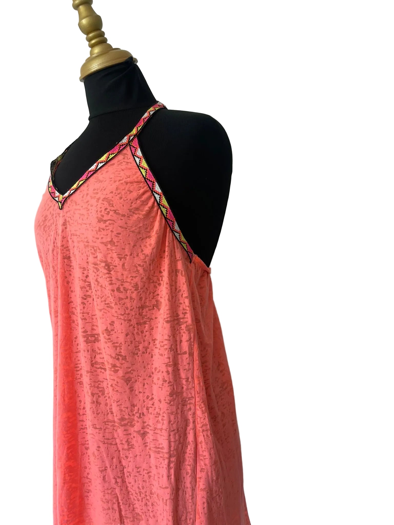 Robe tunique femme corail jersey burnout bretelles imprimé ethnique Taille M