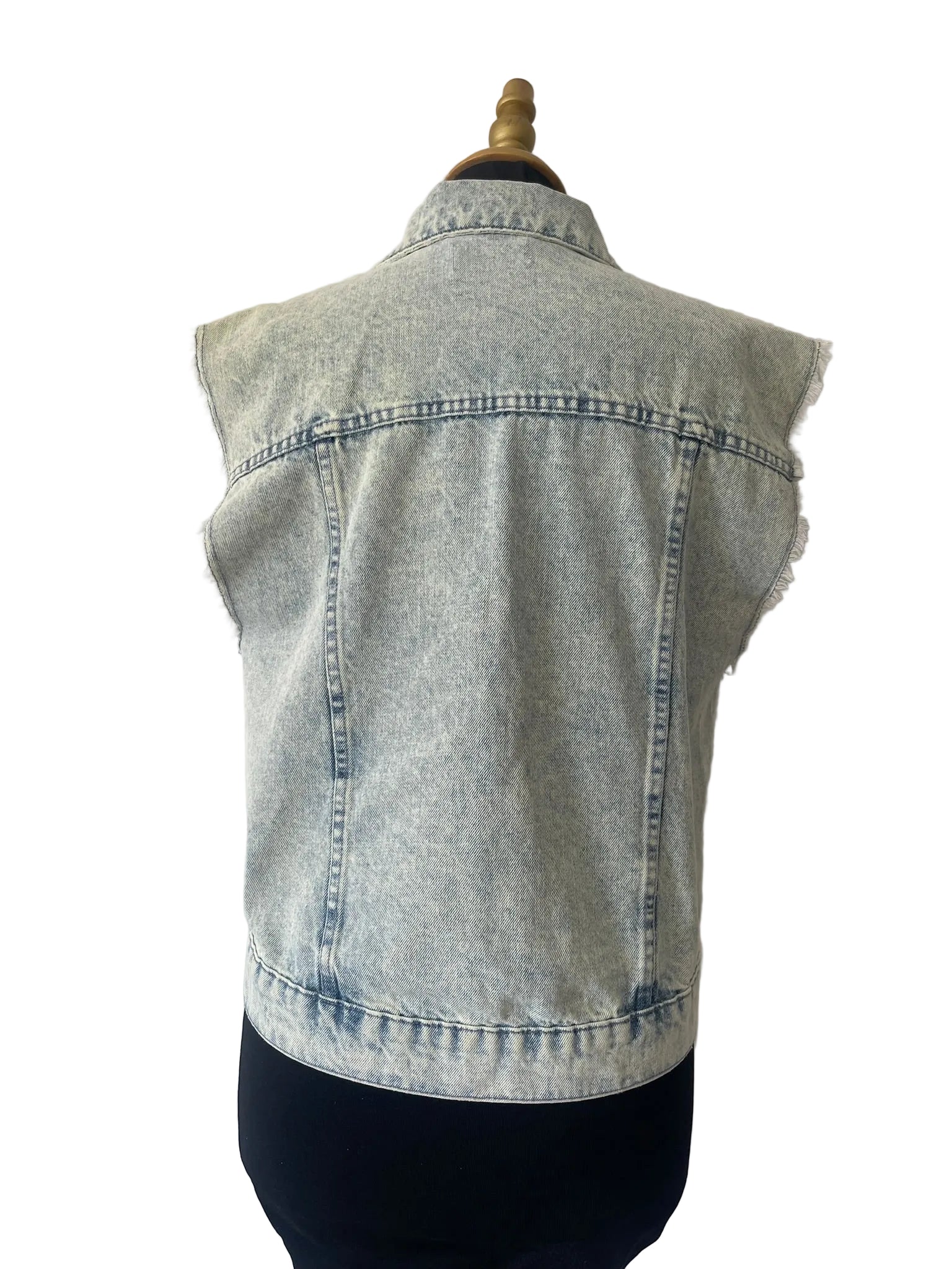 Veste sans manches jean bleu délavé acide effiloché Taille S