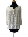 Blouse bohème femme blanche gaze pompons manches longues