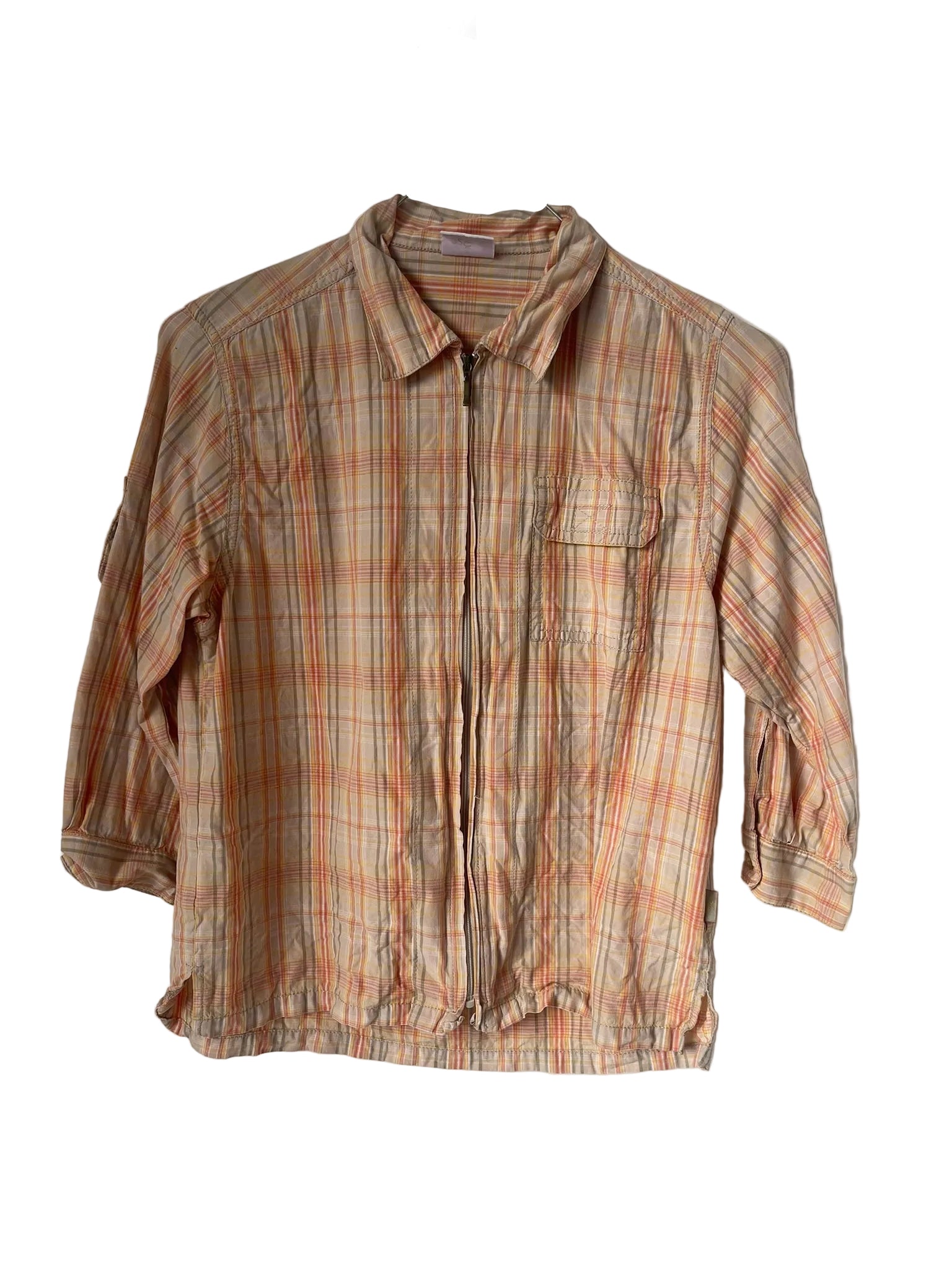 Veste à carreaux zippée femme – Beige & Saumon