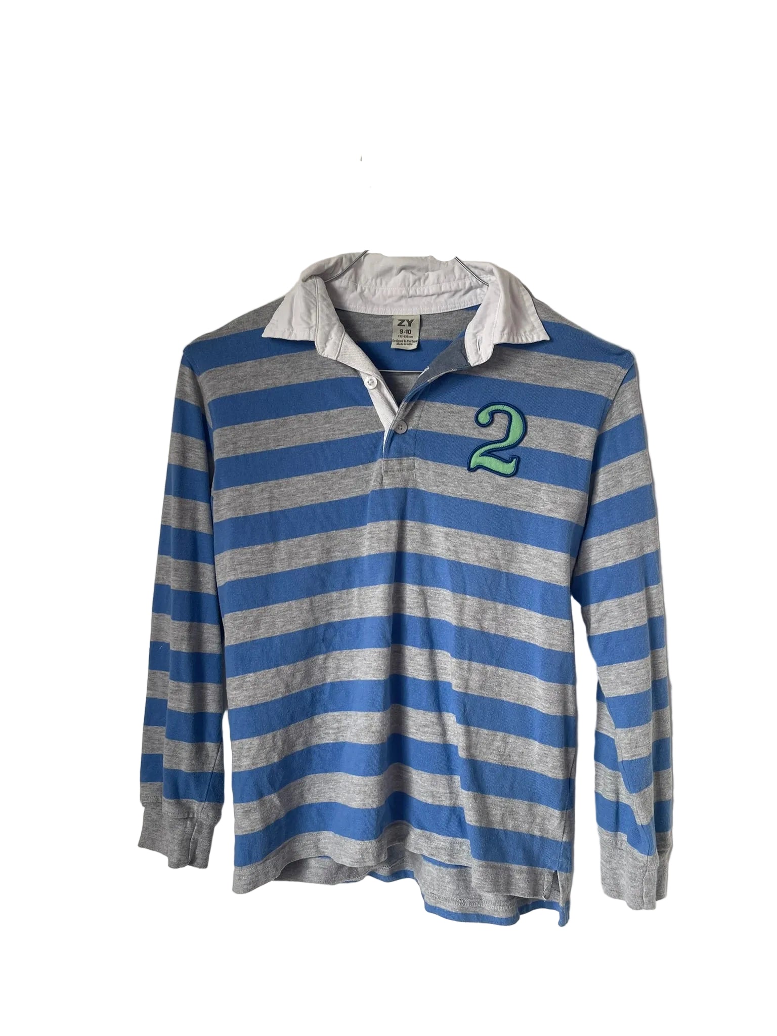 Polo rugby enfant rayé – Bleu & Gris