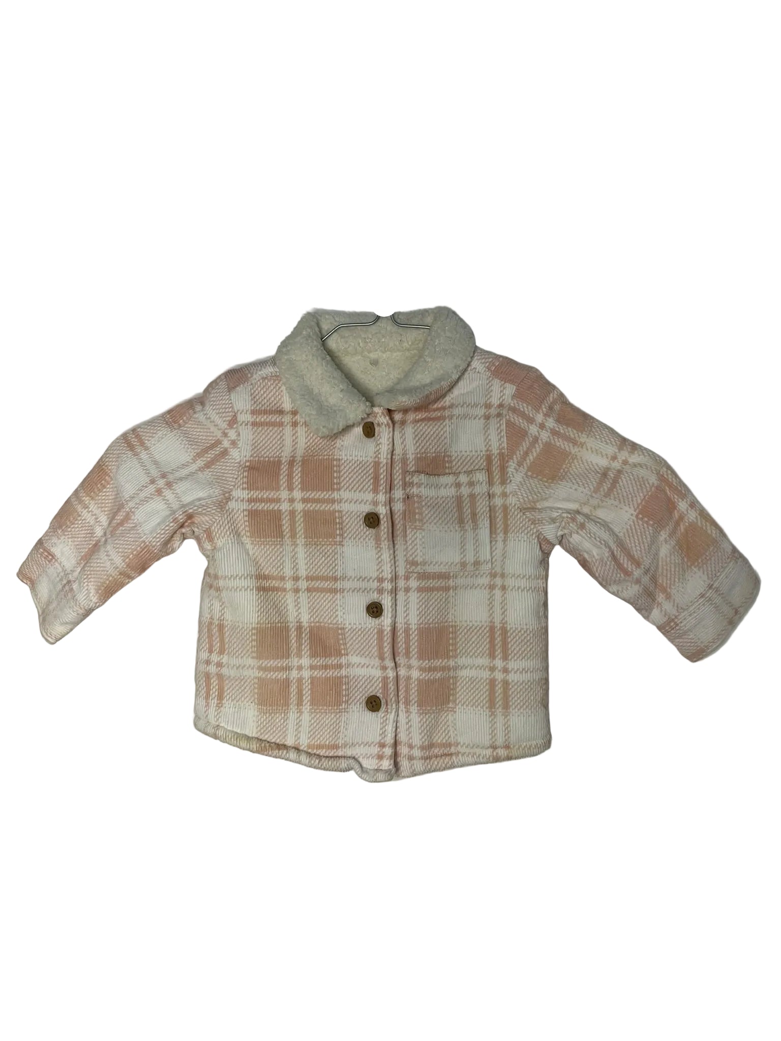 Veste bébé à carreaux – Rose poudré & Col sherpa