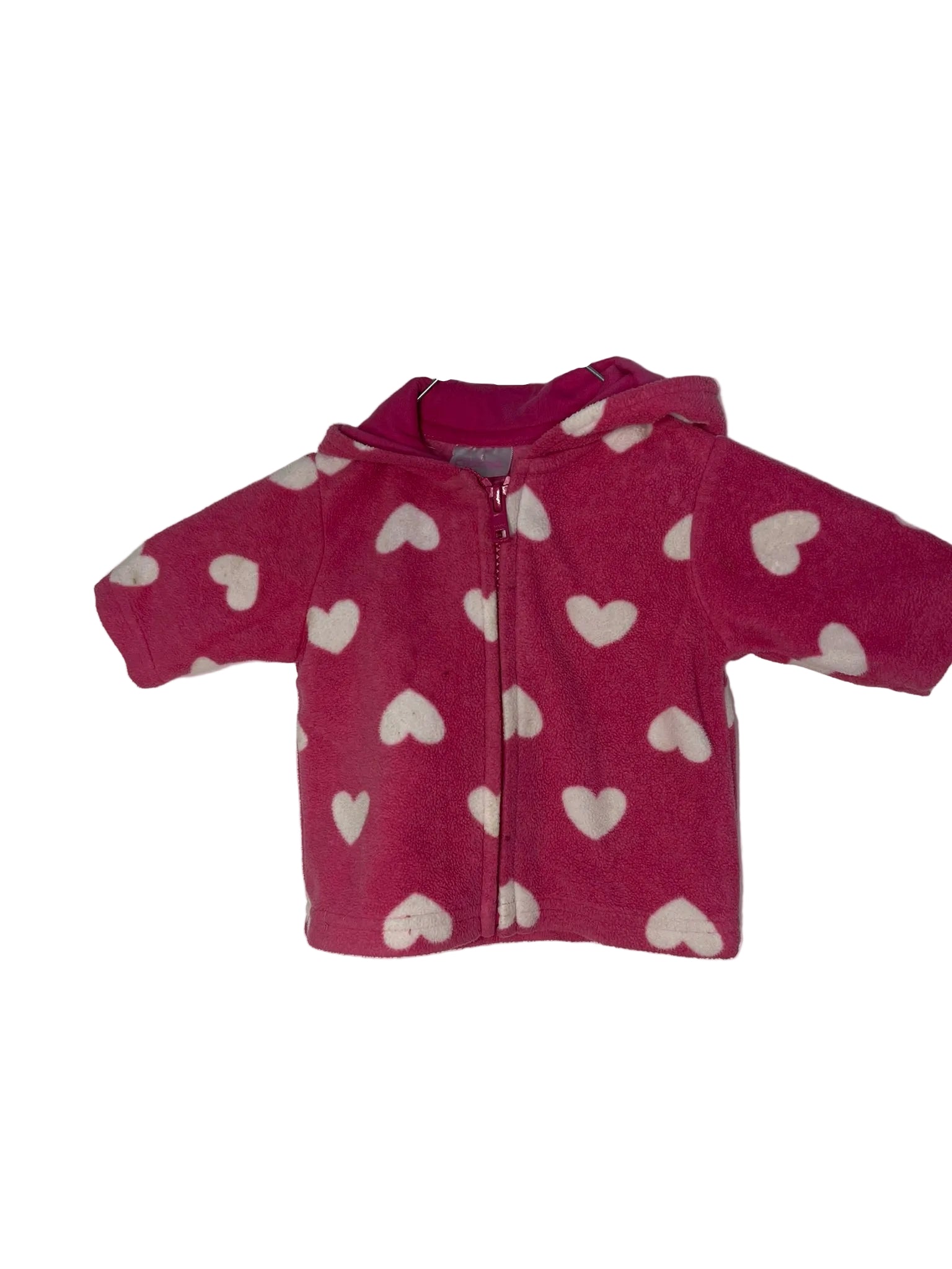 Veste polaire bébé à capuche – Rose fuchsia cœurs