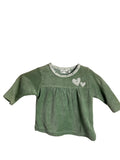 Tunique velours bébé fille – Vert sauge cœurs