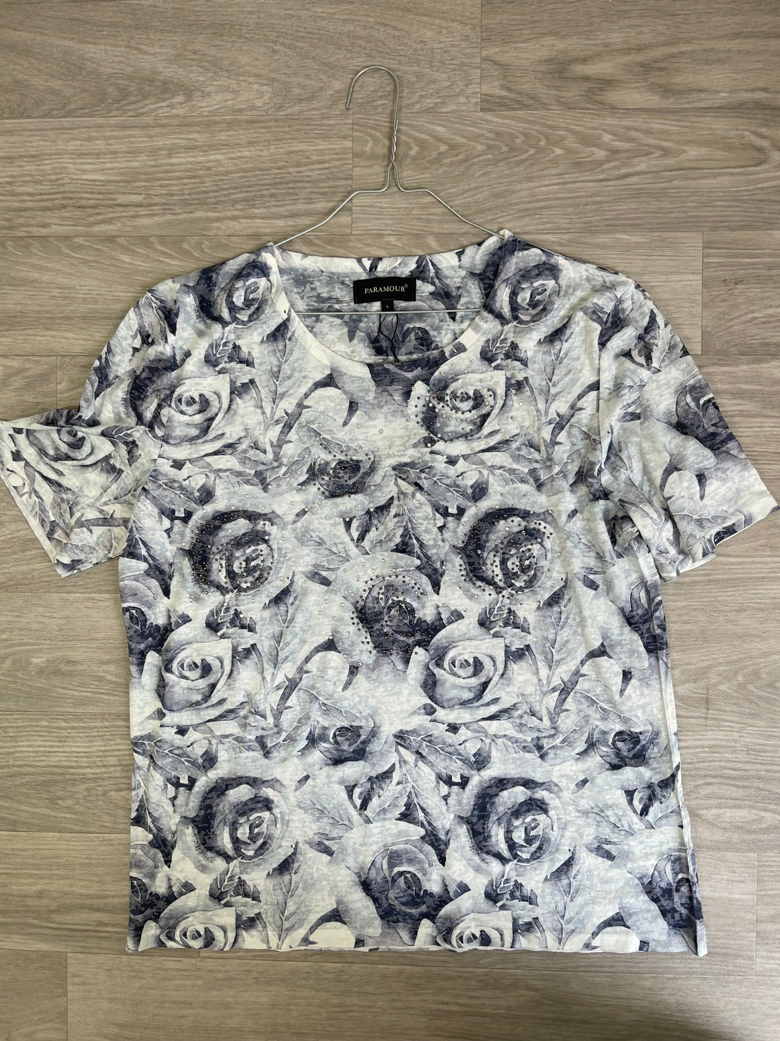 Haut fleuri gris à strass - Paramour taille L