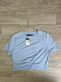 Crop top bleu ciel côtelé nœud avant - Primark taille M